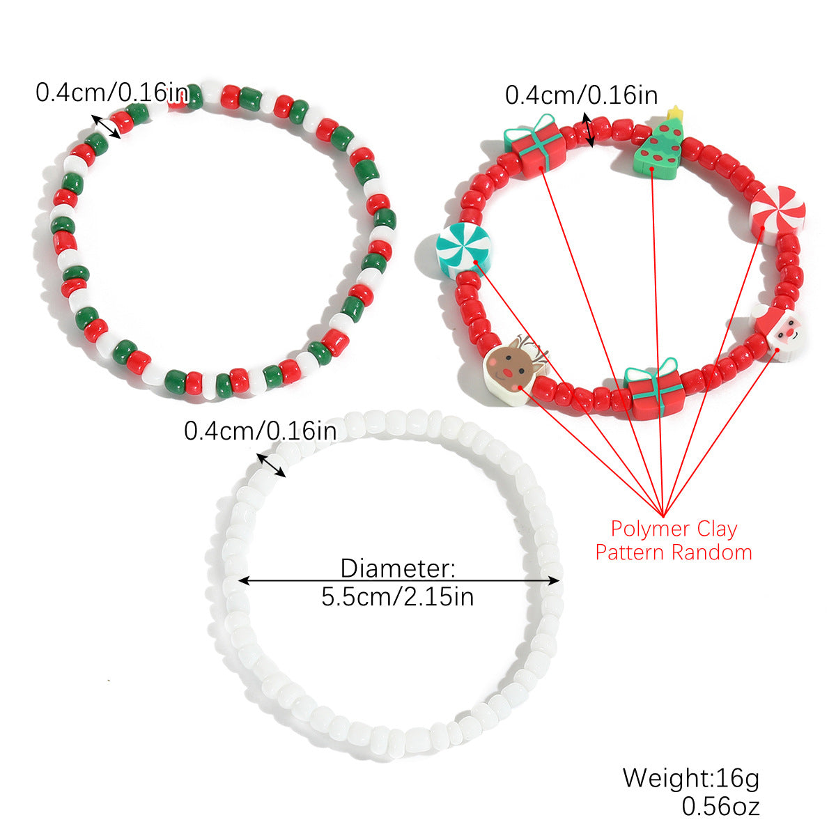 Wholesale Christmas Clay Crystal Pearl Bracelet
